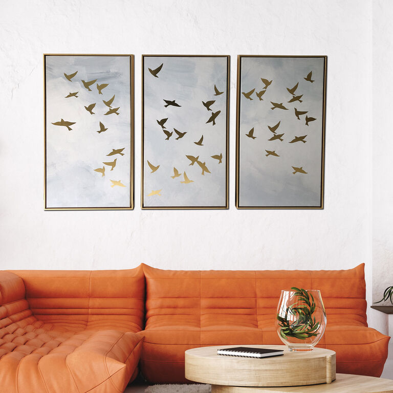 Golden Birds Triptych Framed Canvas Wall Art 3 Piece image number 2