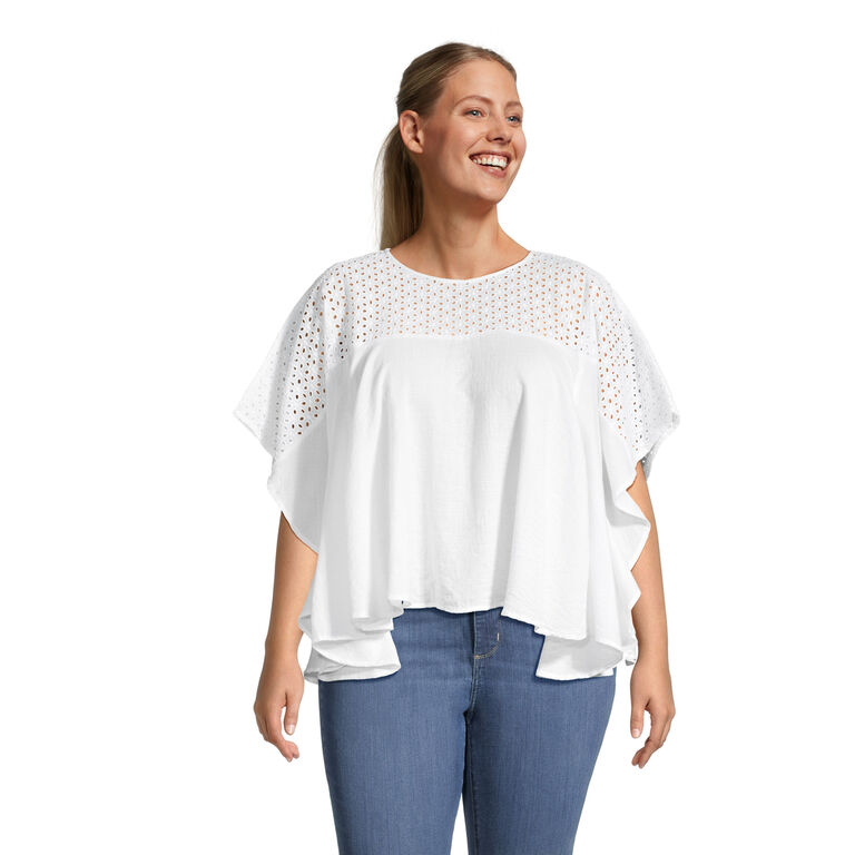 Lilo Ivory Floral Eyelet Peasant Top image number 1