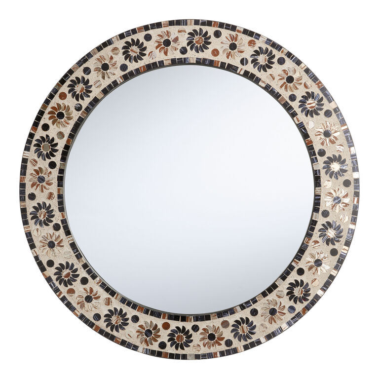 Round Black And Gold Floral Mosaic Wall Mirror image number 1