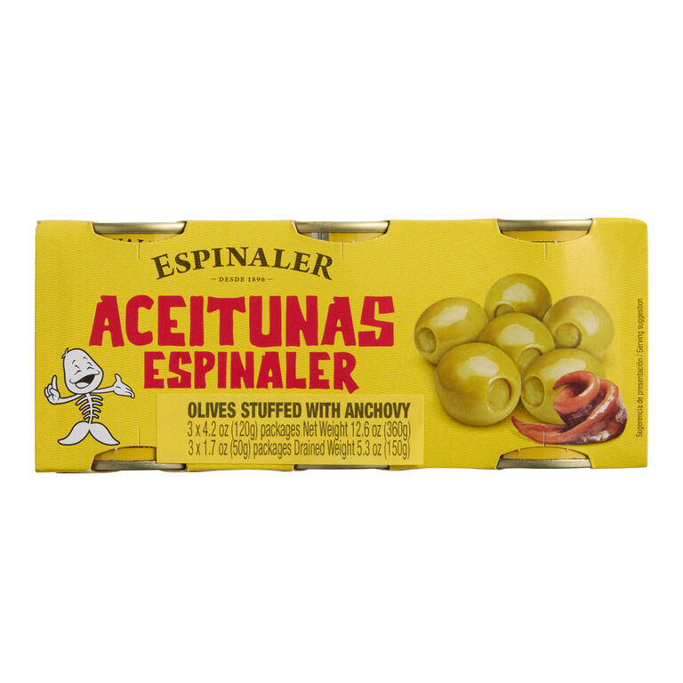 Espinaler Anchovy Stuffed Green Olives Mini Can 3 Pack image number 1