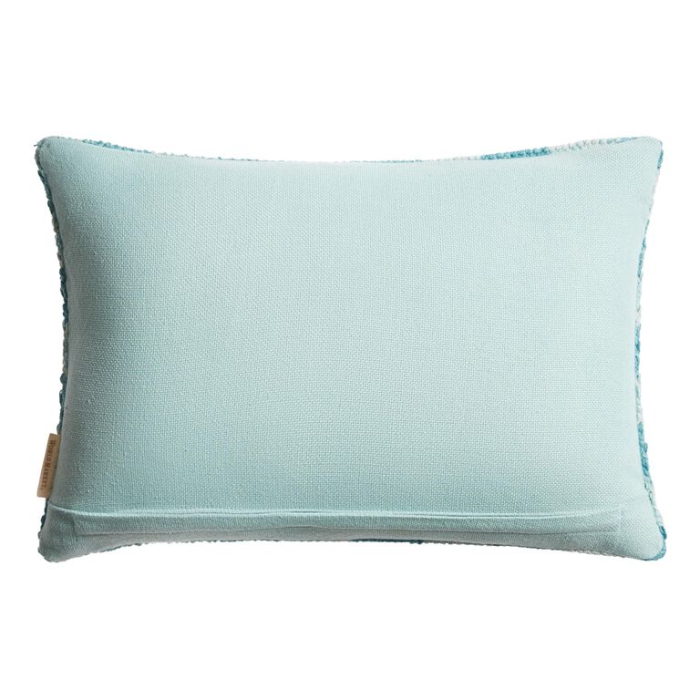 Aqua Crocheted Check Indoor Outdoor Lumbar Pillow image number 3