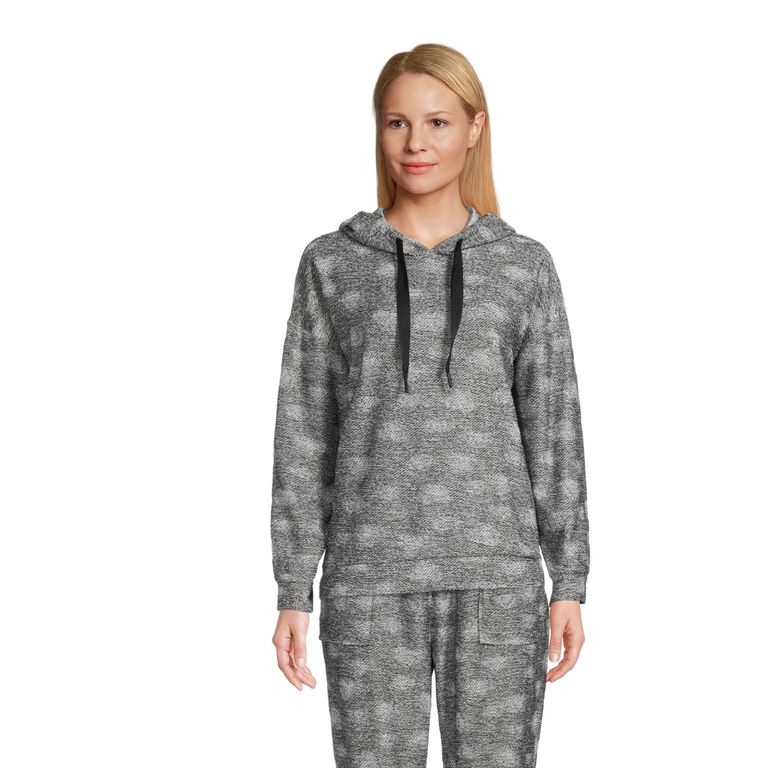 Marled Gray Abstract Dot Knit Lounge Hoodie image number 1