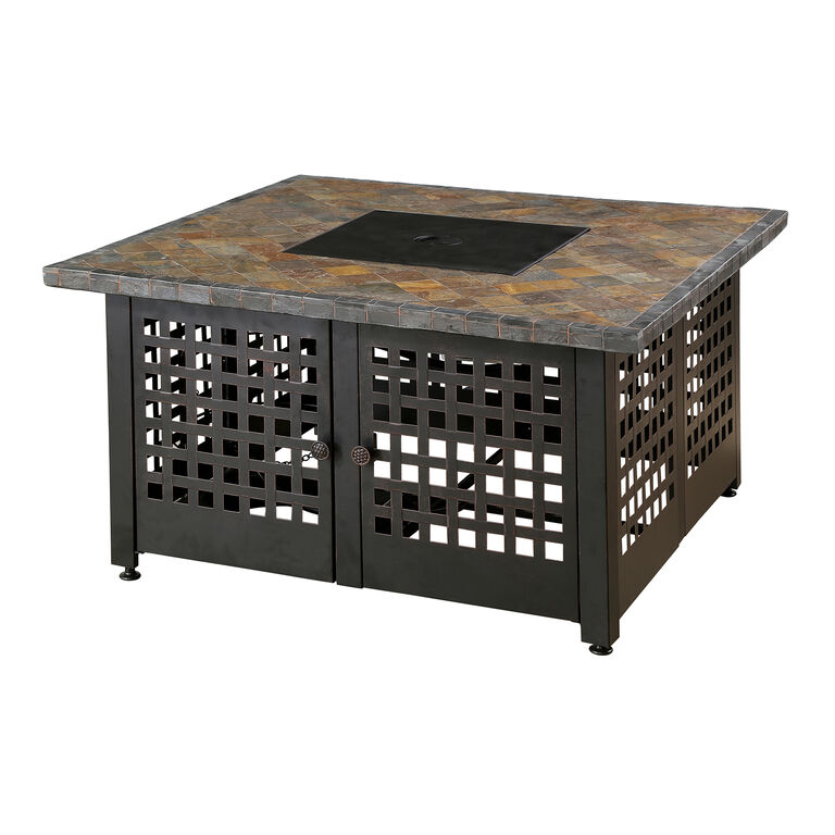 Talca Square Slate Tile and Black Steel Gas Fire Pit Table - World Market