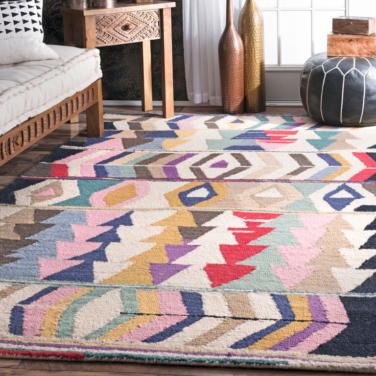 Multicolor Wool & Cotton Abstract Modern Door Mat Rug for Living