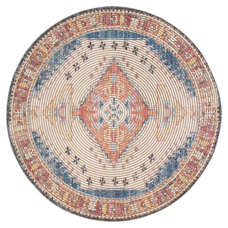 Beso Round Ivory and Red Distressed Jute Blend Area Rug image number 1