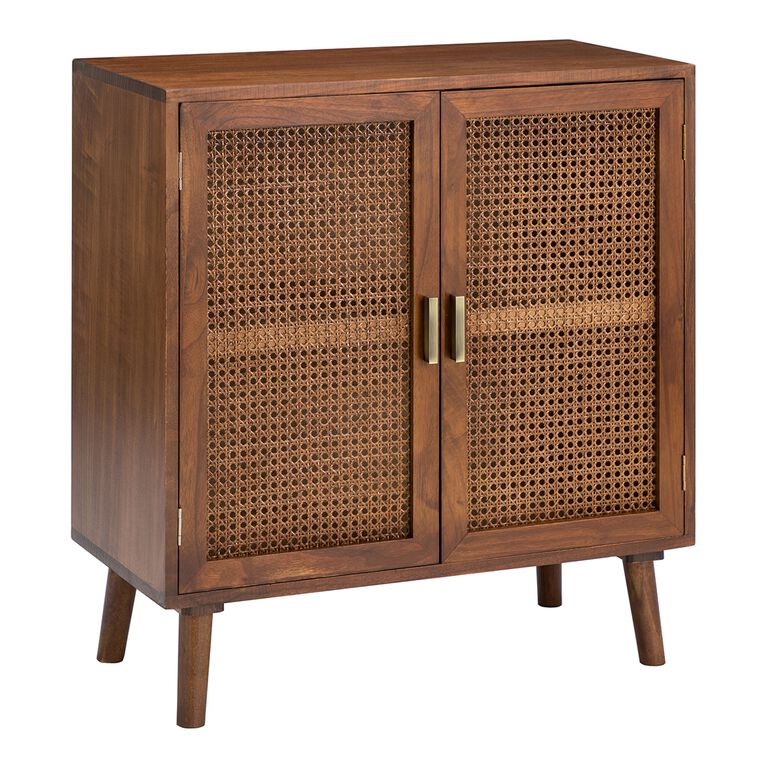 espresso wooden storage cabinet with wicker baskets from