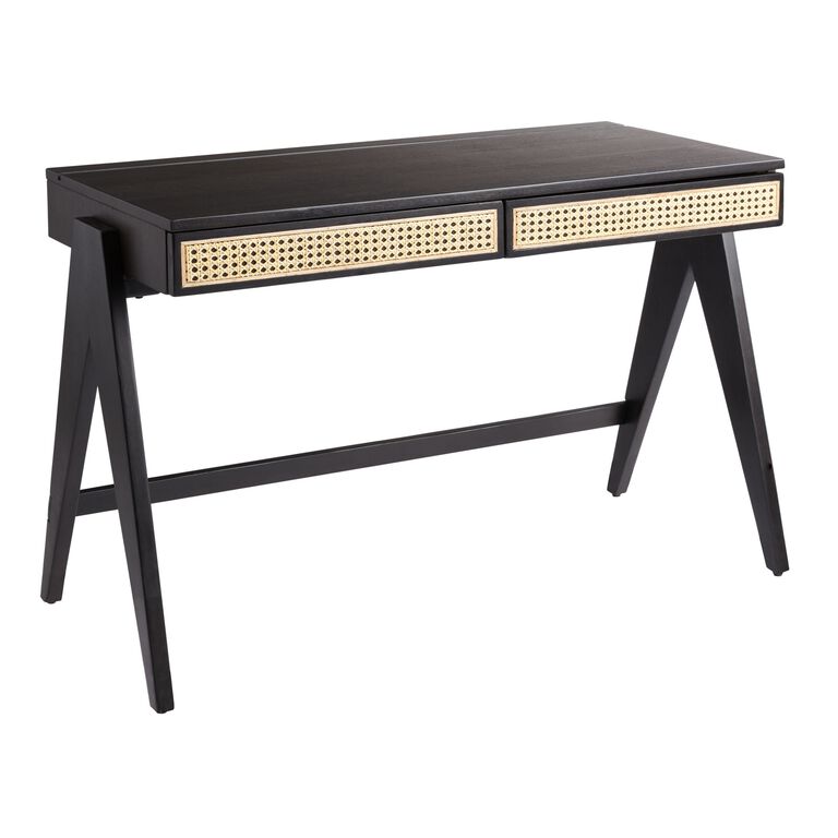 Matteo Charcoal Wood and Rattan Cane Desk with Drawers image number 1