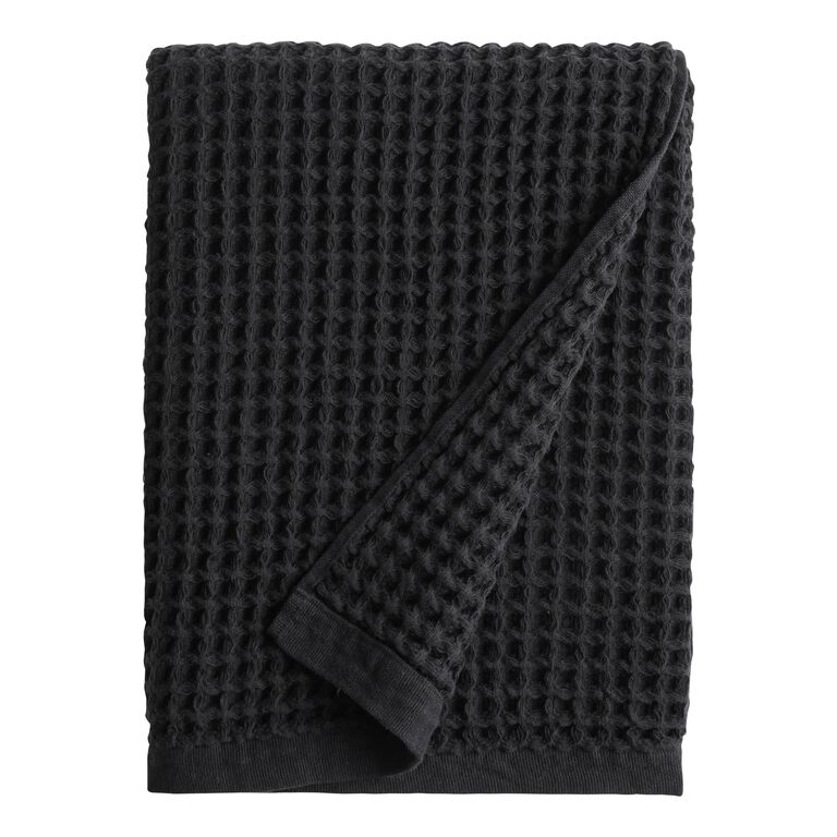 Black Waffle Weave Cotton Bath Towel - World Market