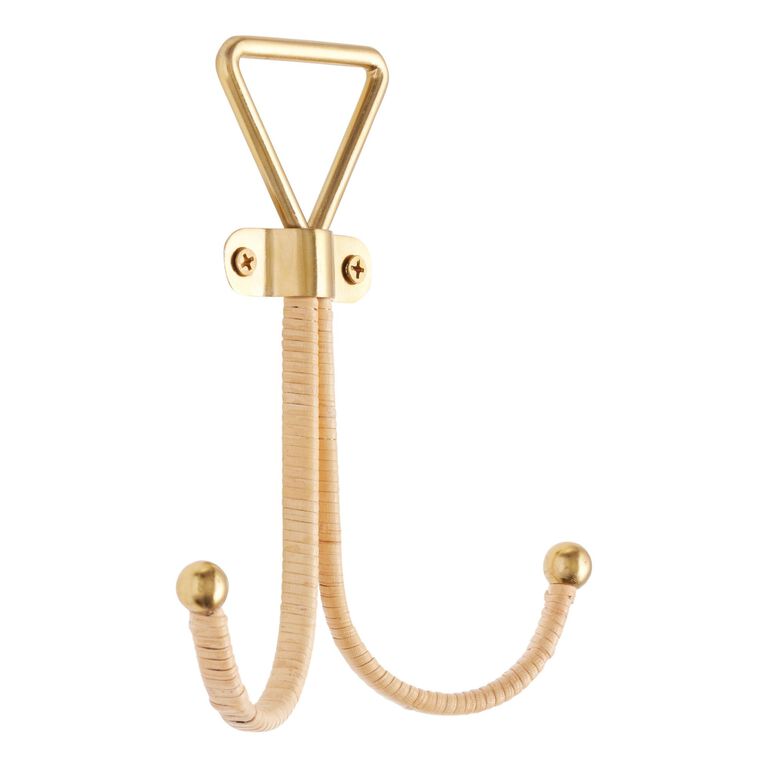 Gold Metal And Cane Wrapped Double Wall Hook - World Market