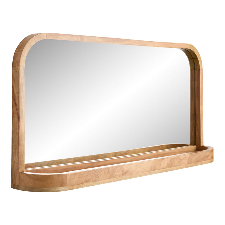 Natural Neem Wood Wall Shelf With Mirror image number 1
