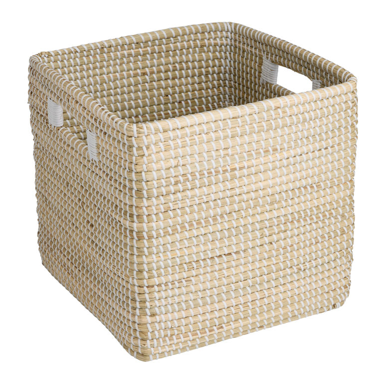 Adira White and Natural Seagrass Utility Basket Cube image number 1