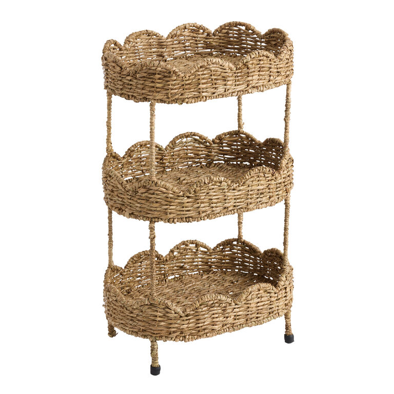 Daisy Oval Natural Seagrass Scalloped 3 Tier Storage Tower image number 1