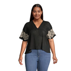 Jacey Black And Ivory Floral Embroidered Top