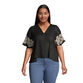 Jacey Black And Ivory Floral Embroidered Top image number 0