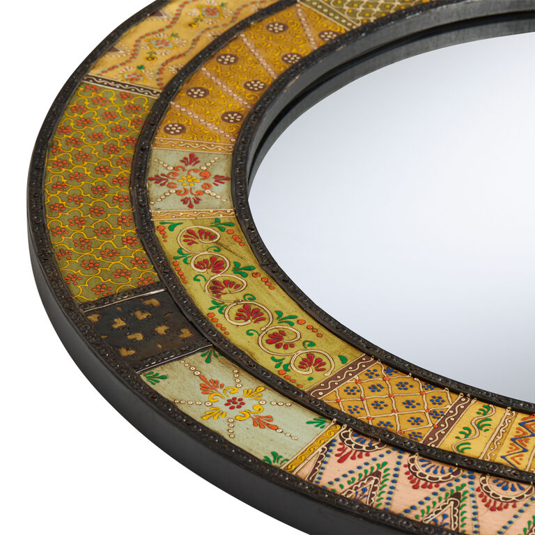 Round Multicolor Hand Painted Metal Patchwork Wall Mirror image number 2