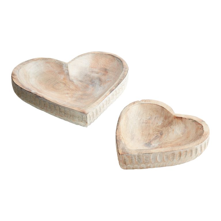 Whitewash Hand Carved Wood Heart Trinket Dish - World Market