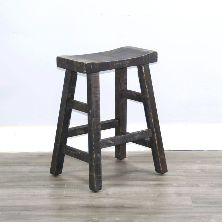 Sunny Mahogany Wood Saddle Seat Backless Counter Stool 2 Piece Set image number 4