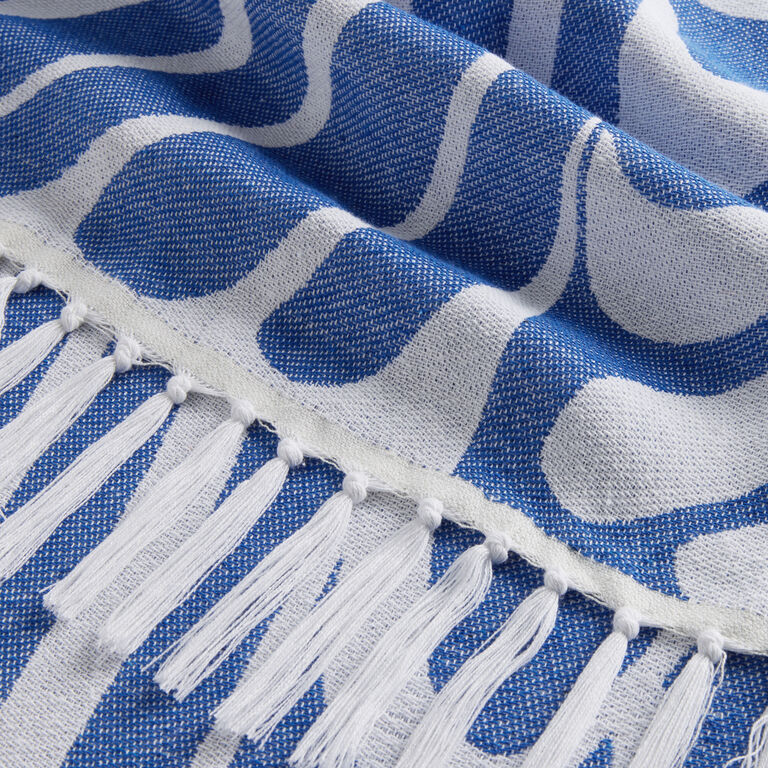 Harley Blue And White Abstract Waves Beach Towel image number 4