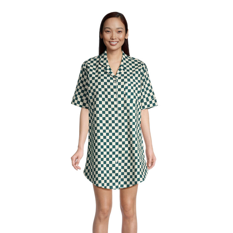 Spruce Green And Ivory Checkered Flannel Nightshirt