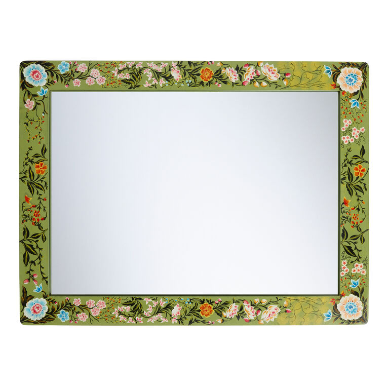 Green Hand Painted Floral Wall Mirror image number 2