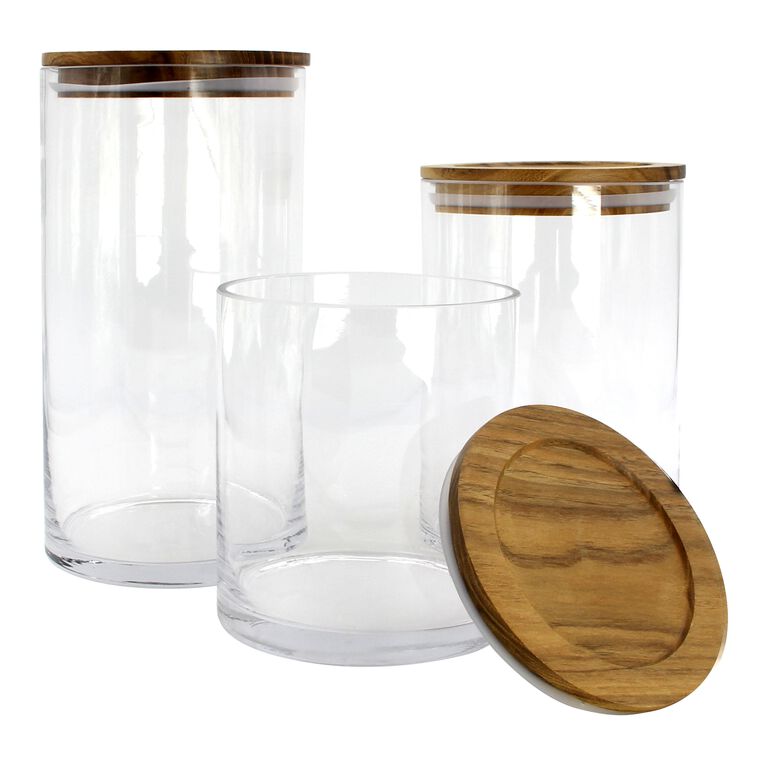 Glass & Acacia Food-Storage Bowls