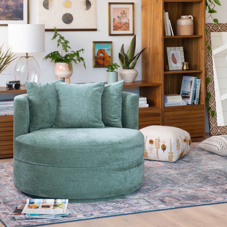 Open Back Armchair with Pillow,Upholstered Comfy Single Chair Barrel Chair  with Open Back,Living Room Chair with Lumbar Pillow,Corner Chair Velvet  Armchair Modern Accent Chair for Small Place,Green 