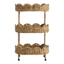 Daisy Oval Natural Seagrass Scalloped 3 Tier Storage Tower