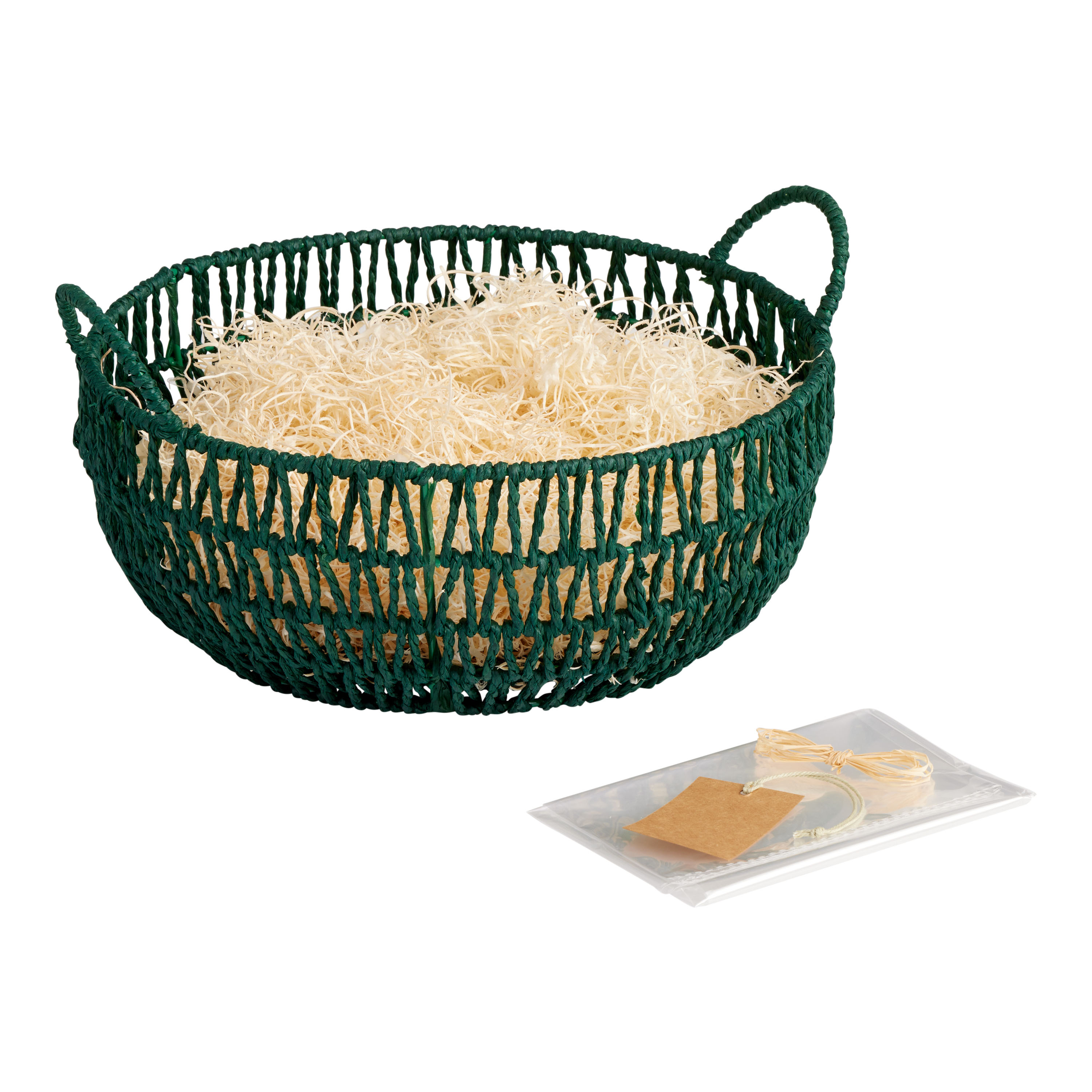 Round Green Woven Rope Gift Basket Kit With Handles - World Market