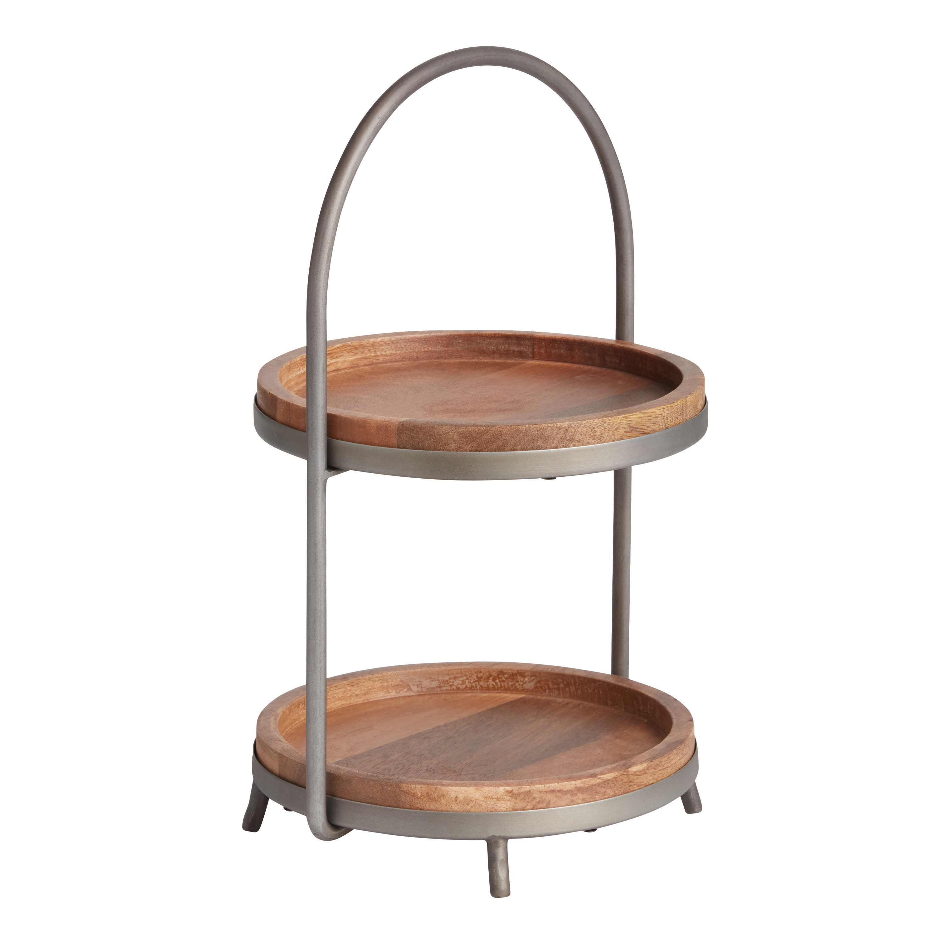 Round Mango Wood and Metal 2 Tier Serving Stand - World Market