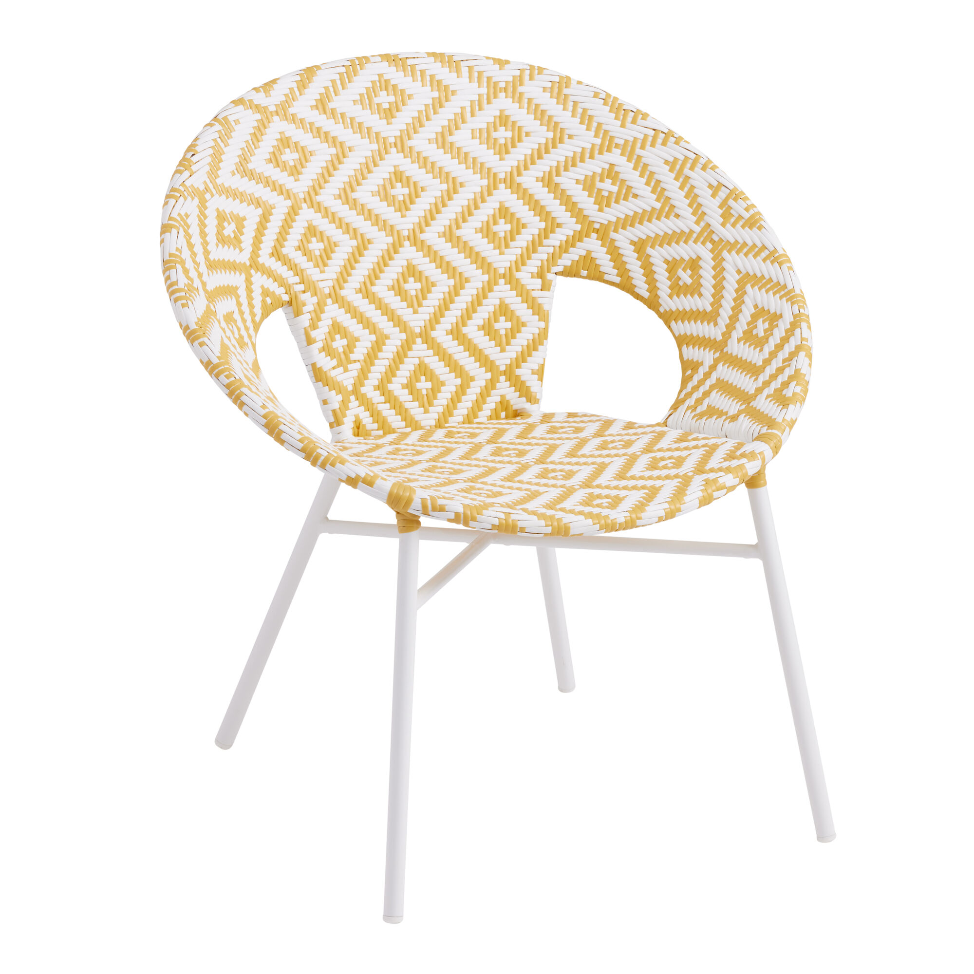 Camden Round Patterned All Weather Wicker Outdoor Chair World Market   122101 Yellowandwhite V1 