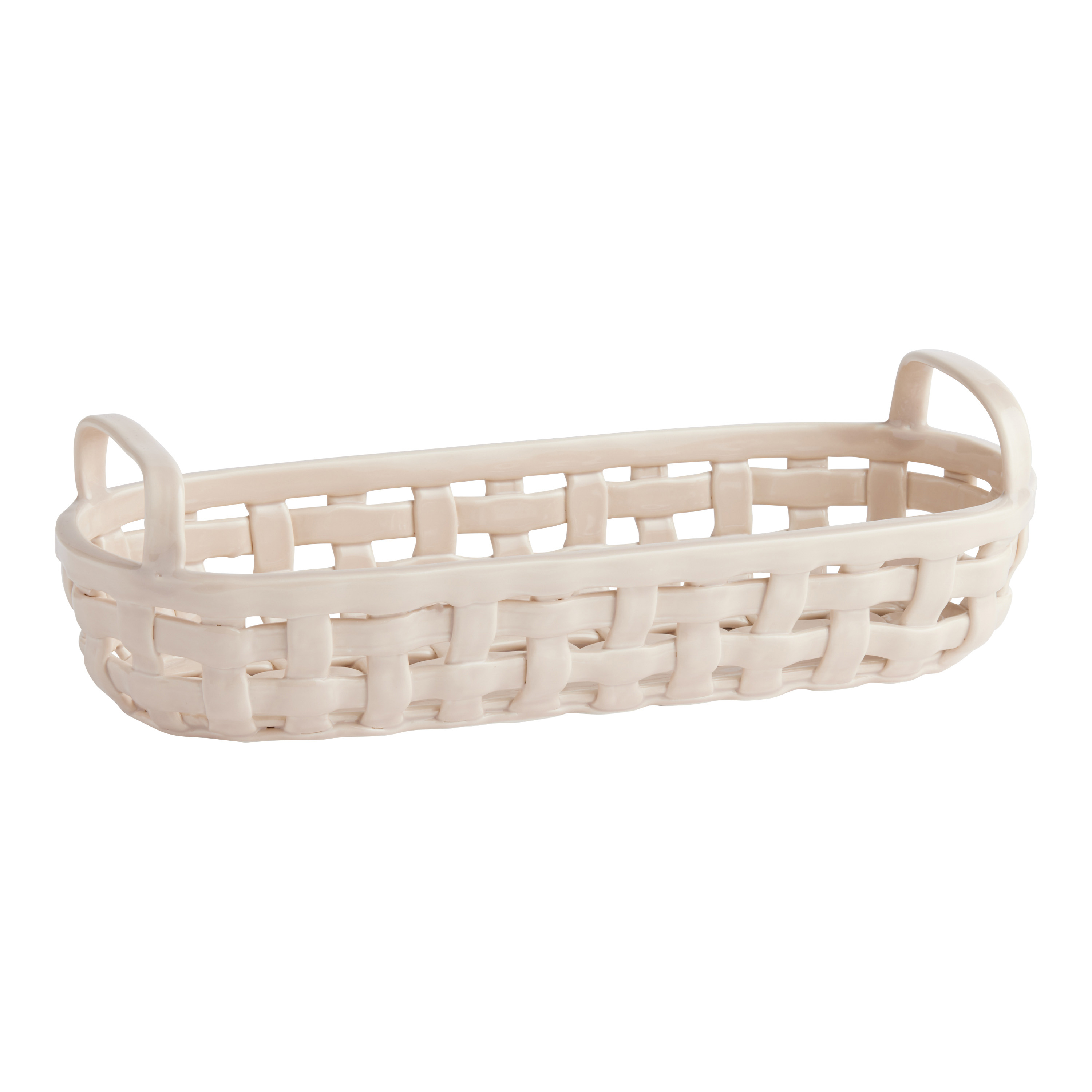 Extra Large Beige Ceramic Basketweave Fruit Basket - World Market