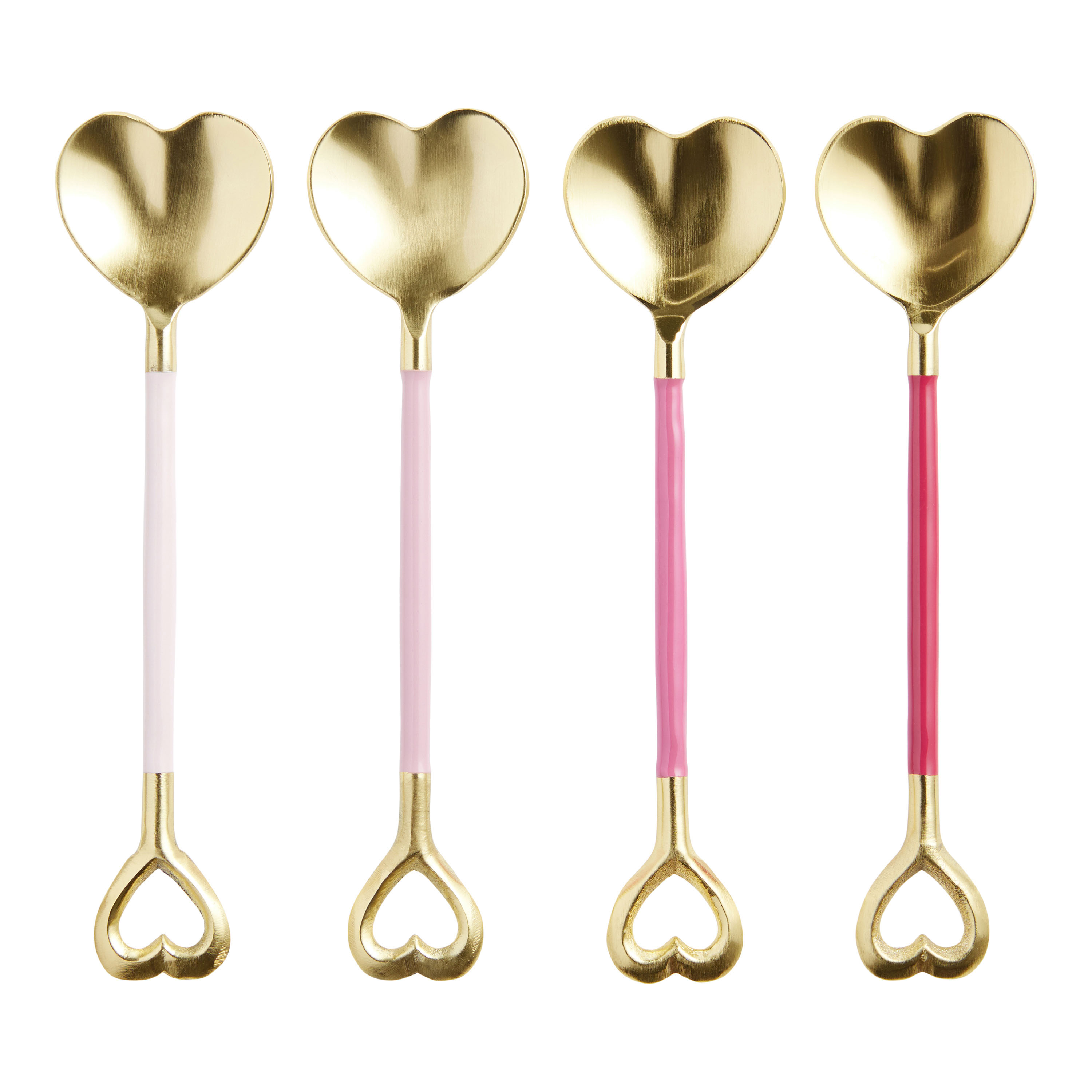 Gold And Pink Enameled Heart Coffee Spoons 4 Pack - World Market