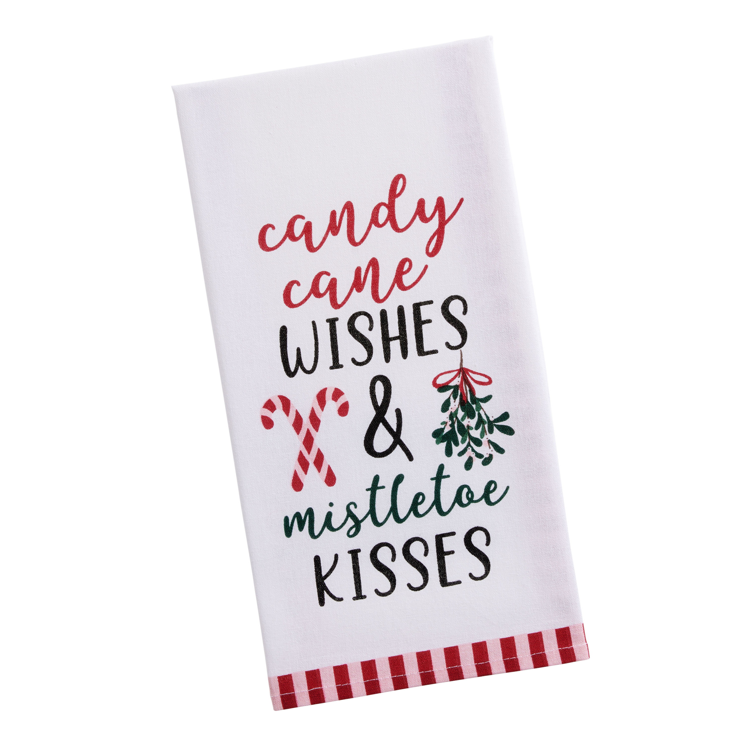Merry Christmas Happy Holidays Kitchen Linen Set - Mistletoe Kisses & Candy  Cane Wishes - Includes 1 Oven Mitt, 1 Pot Holder, 2 Kitchen Towels Dish