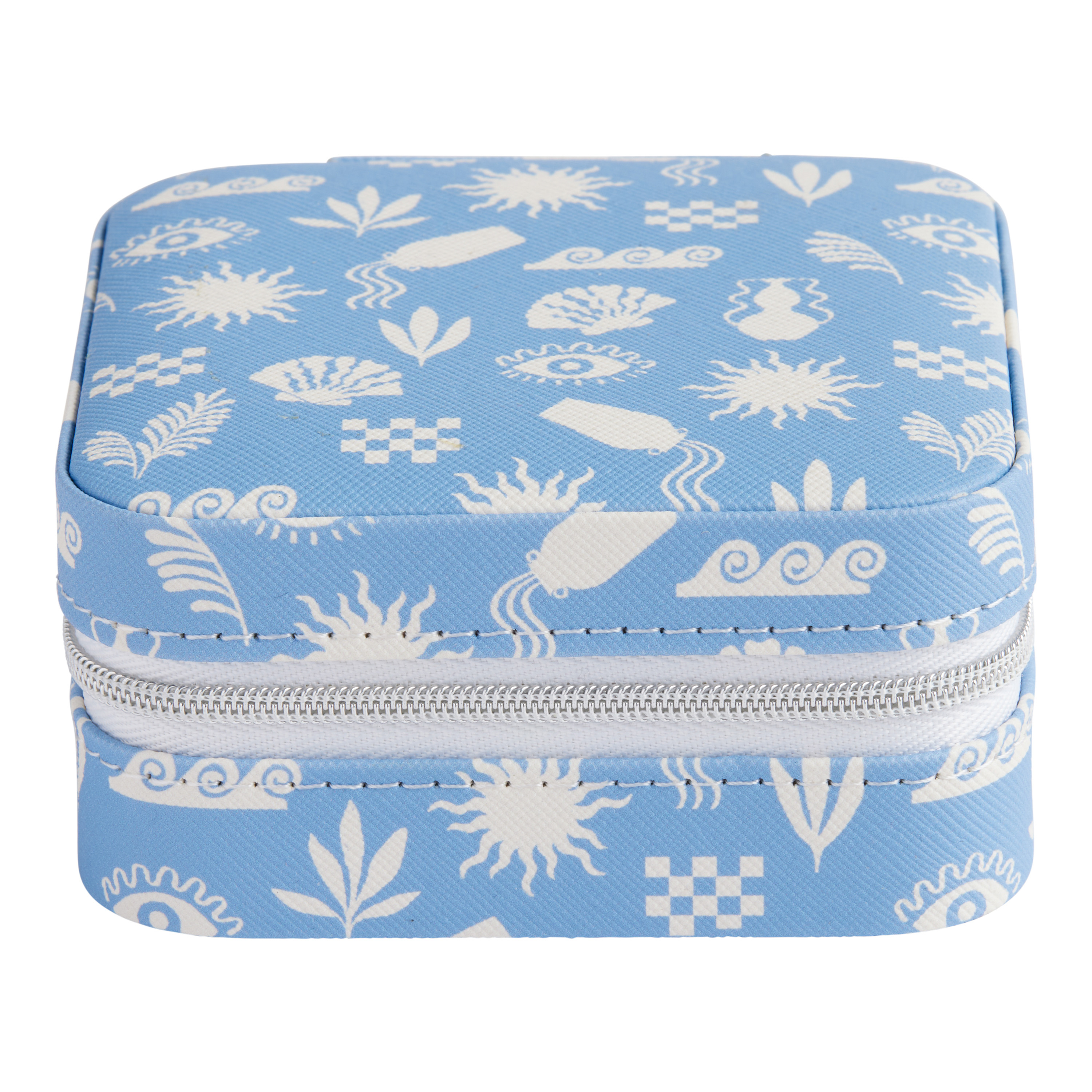 Blue And White Faux Leather Siren Icons Travel Jewelry Box - World Market