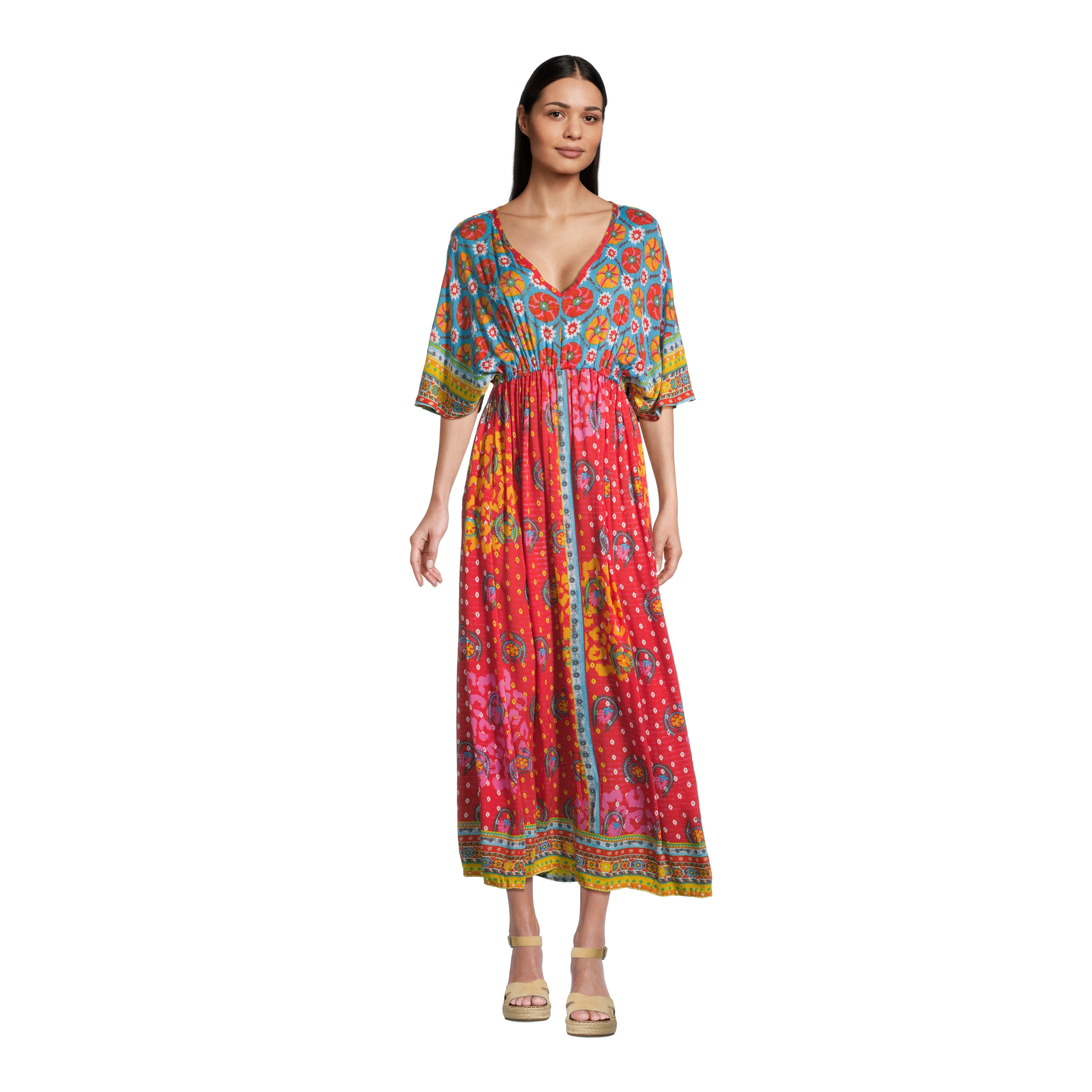 Mira Multicolor Sayulita Floral Kaftan Dress - World Market