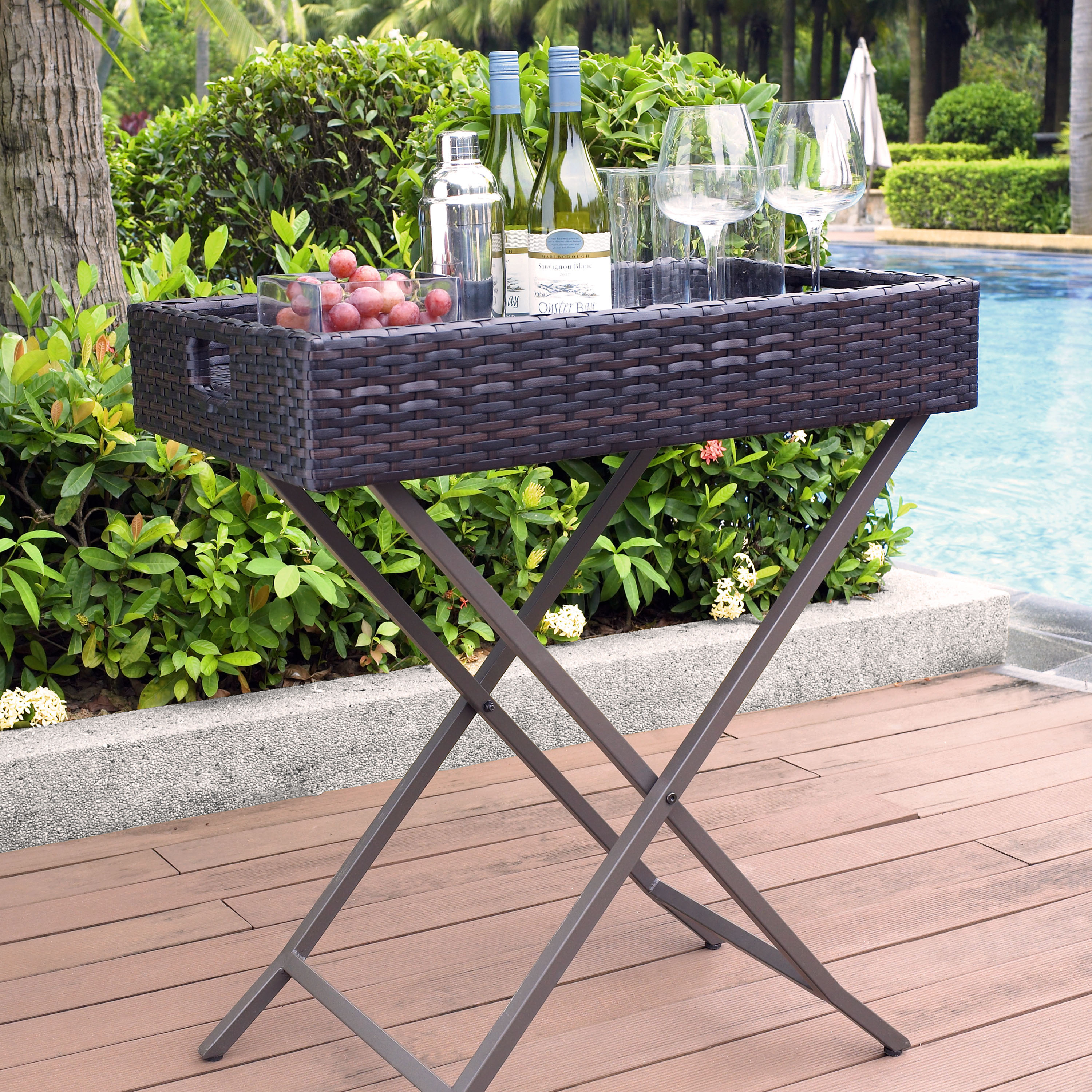 Pinamar All Weather Wicker Outdoor Tray Top Folding Table World