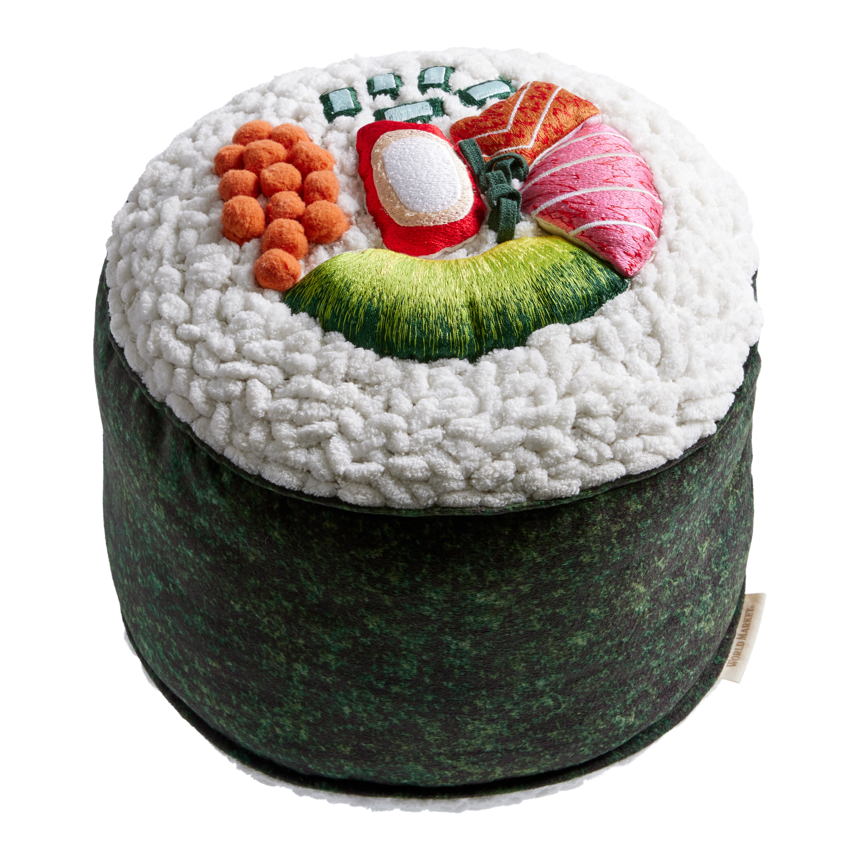 Round Embroidered Maki Sushi Shaped Throw Pillow