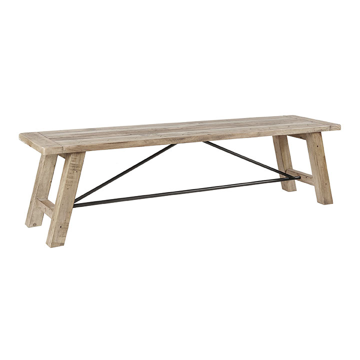 Verde Natural Pine Wood and Metal Dining Bench - World Market