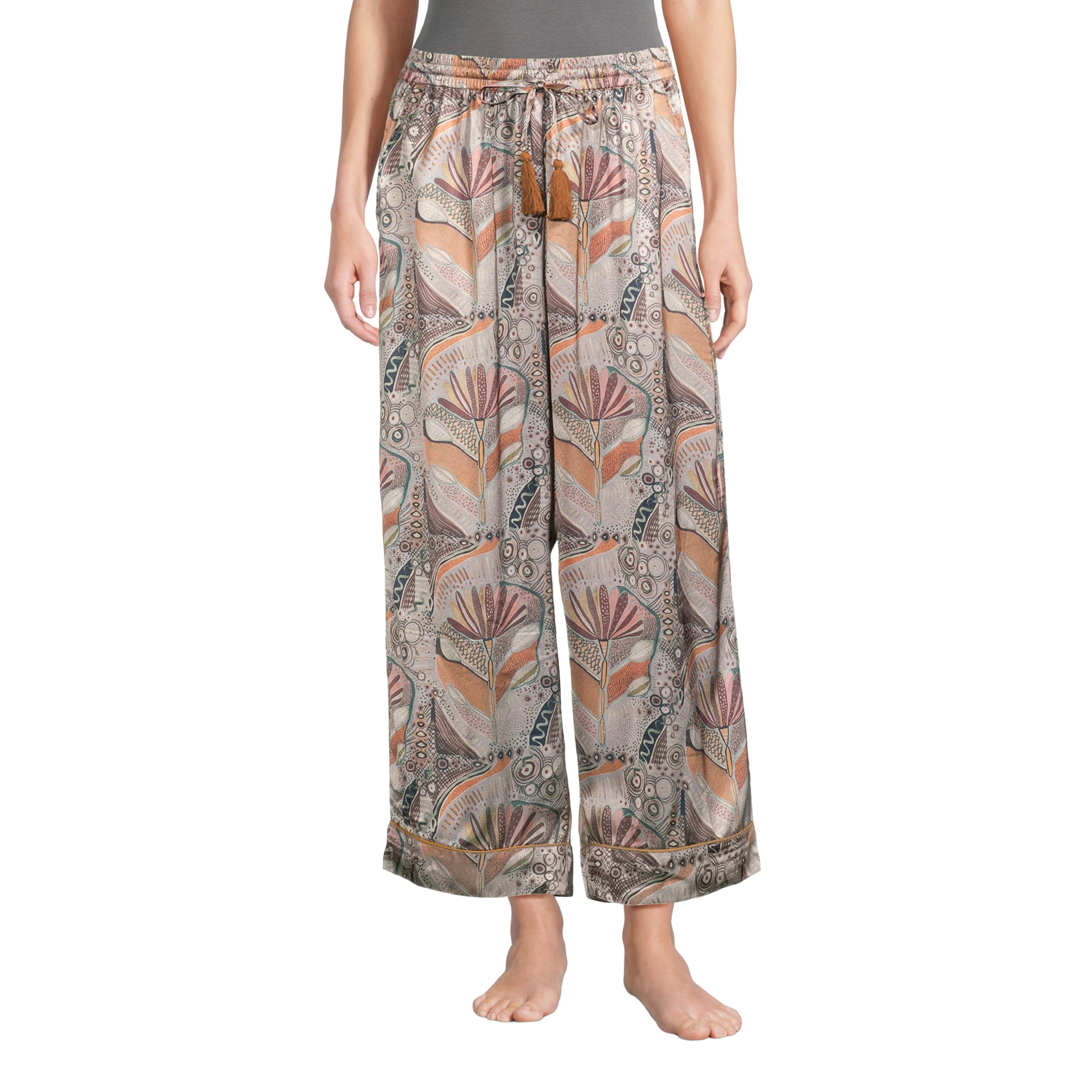 Hazel Gray and Brown Abstract Fan Satin Pajama Pants - World Market