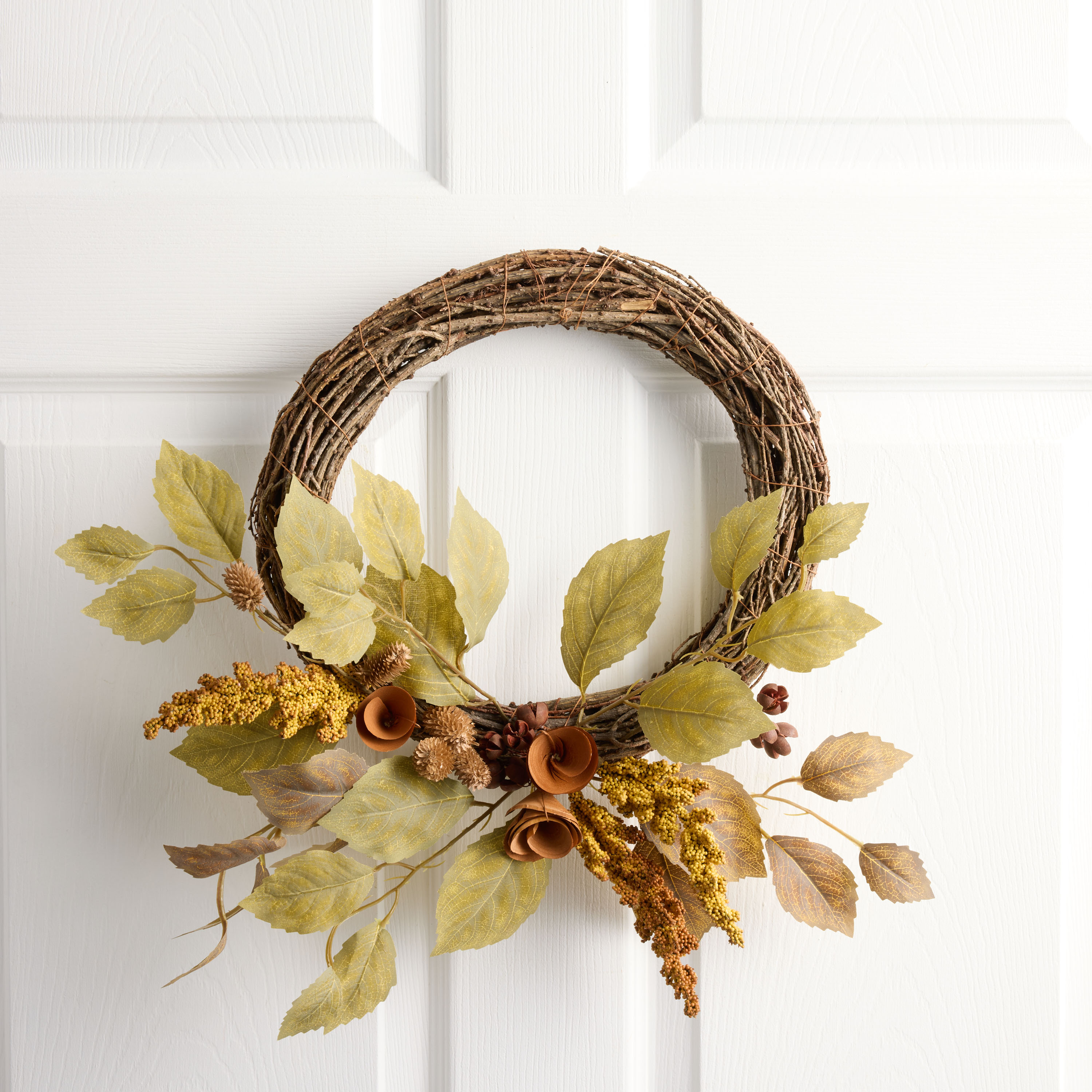 Wood Curl Flower and Faux Greenery Wreath - World Market