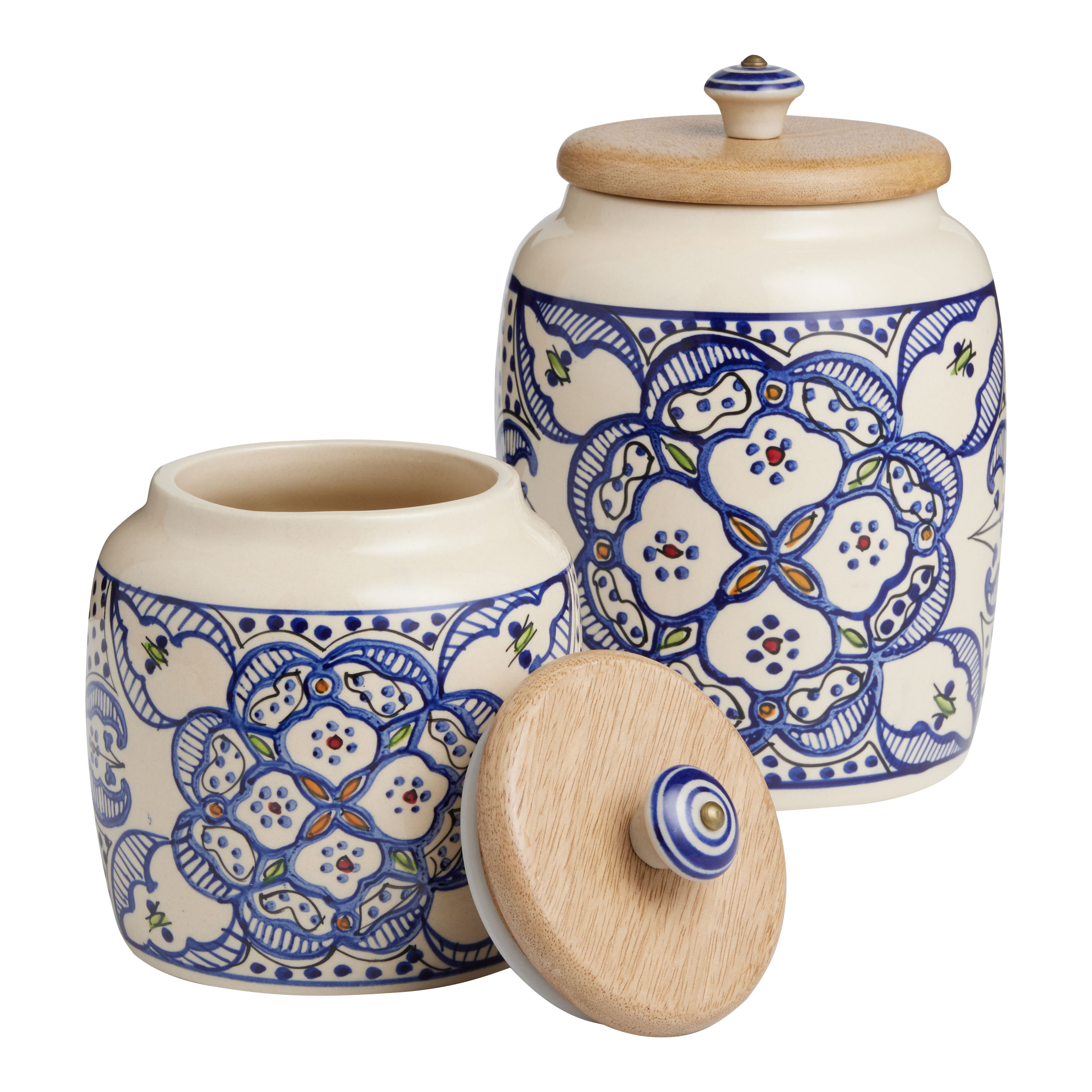 Tunis White and Blue Ceramic Storage Canister - World Market