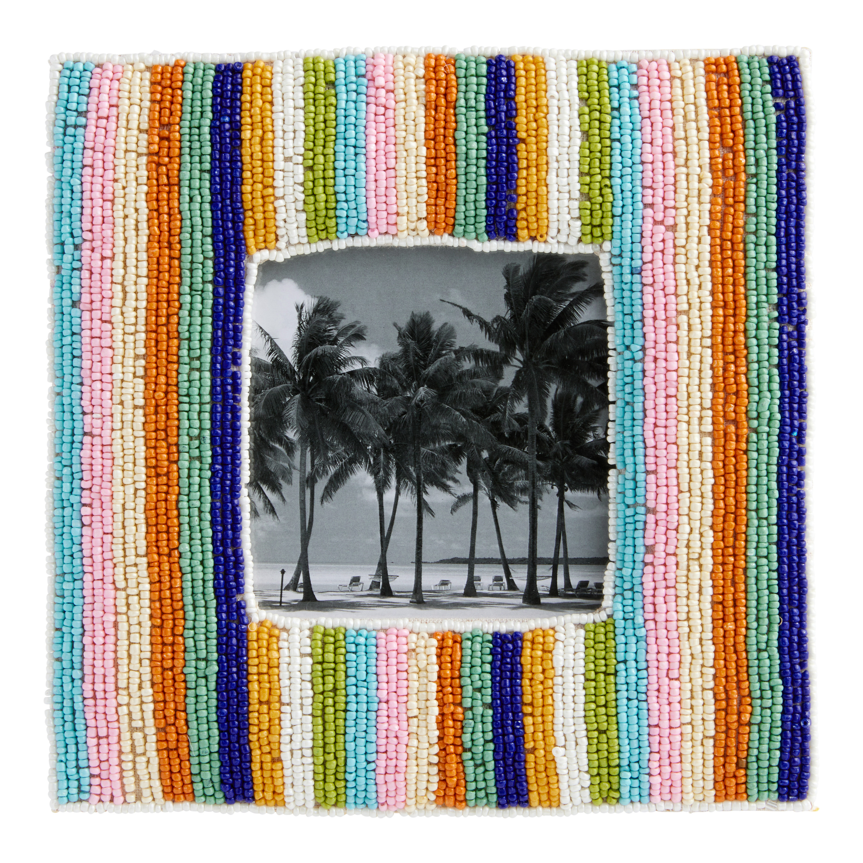 Square Multicolor Stripe Handmade Beaded Frame - World Market