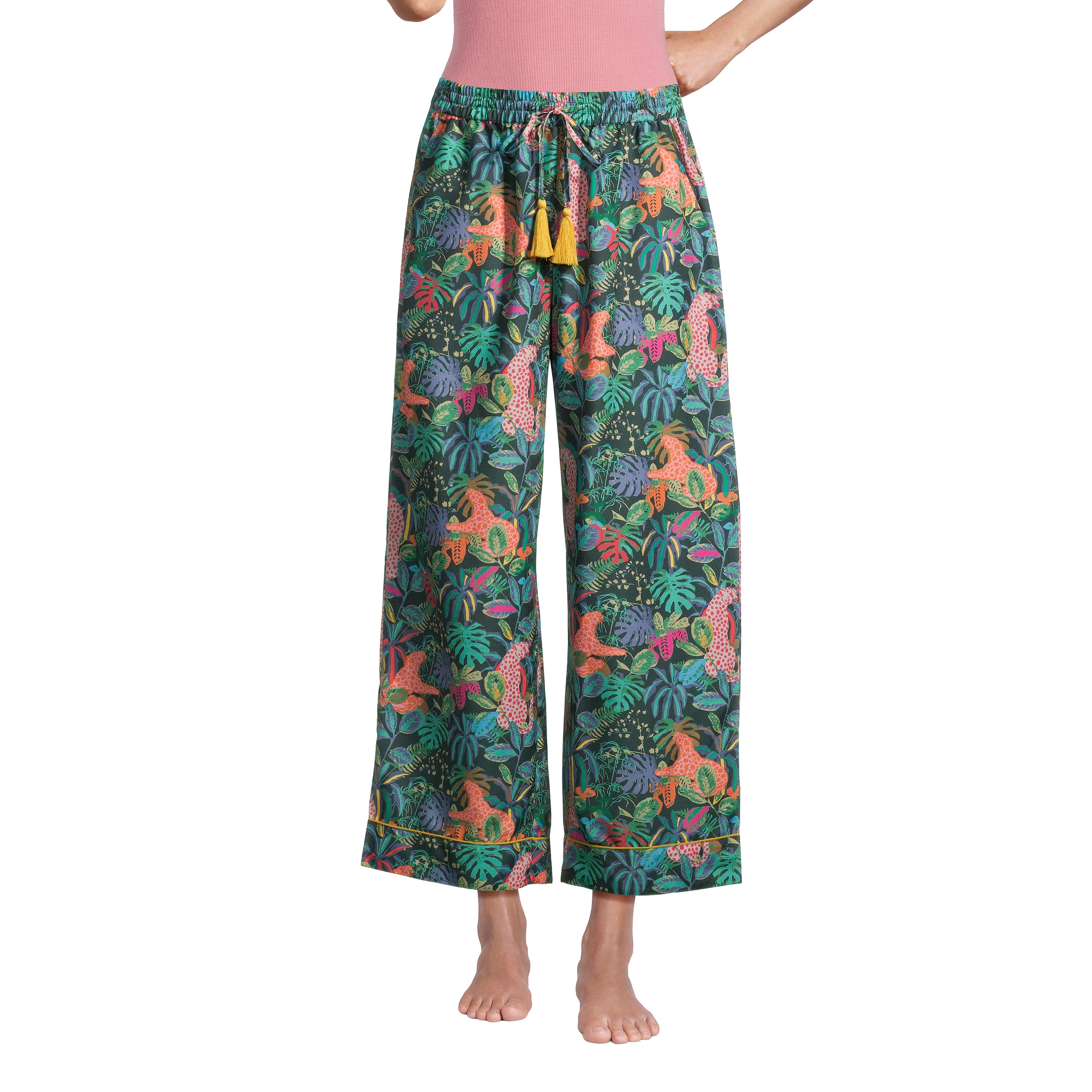 Multicolor Satin Tropical Jungle Leopard Pajama Pants - World Market