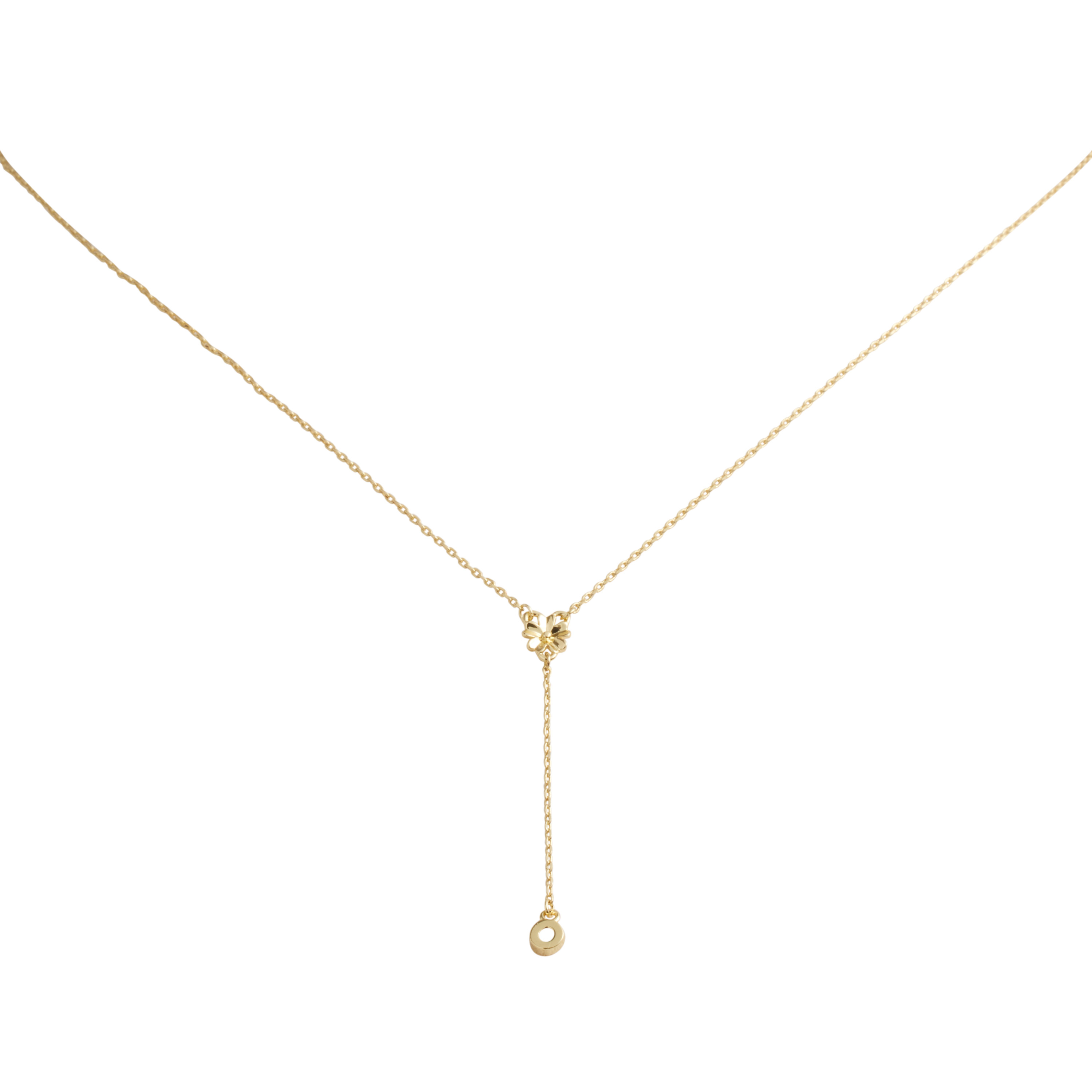 Cubic Zirconia 14k Gold Plated Flower Charm Lariat Necklace - World Market