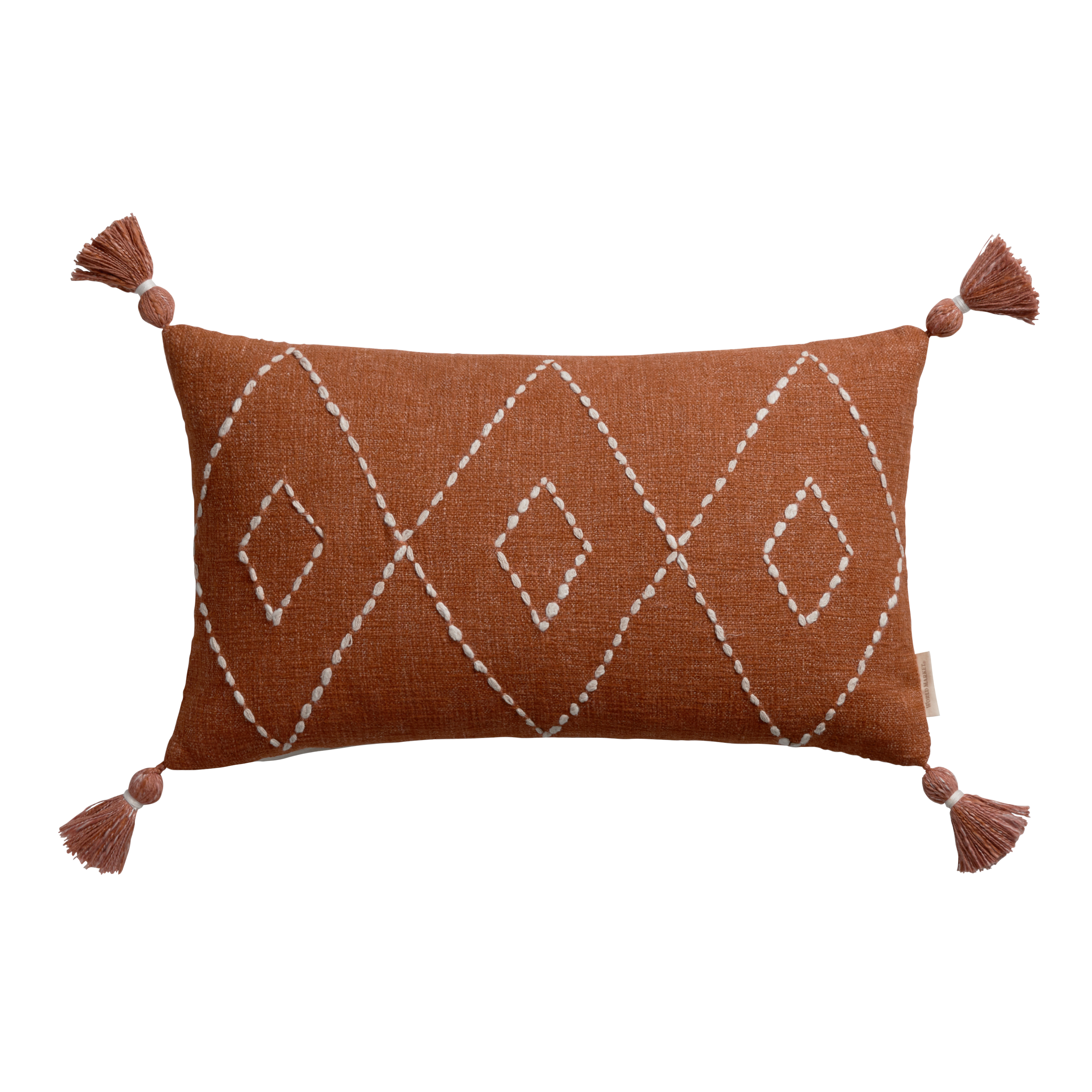 Rust Embroidered Extra Long Lumbar Pillow – Saffron + Poe