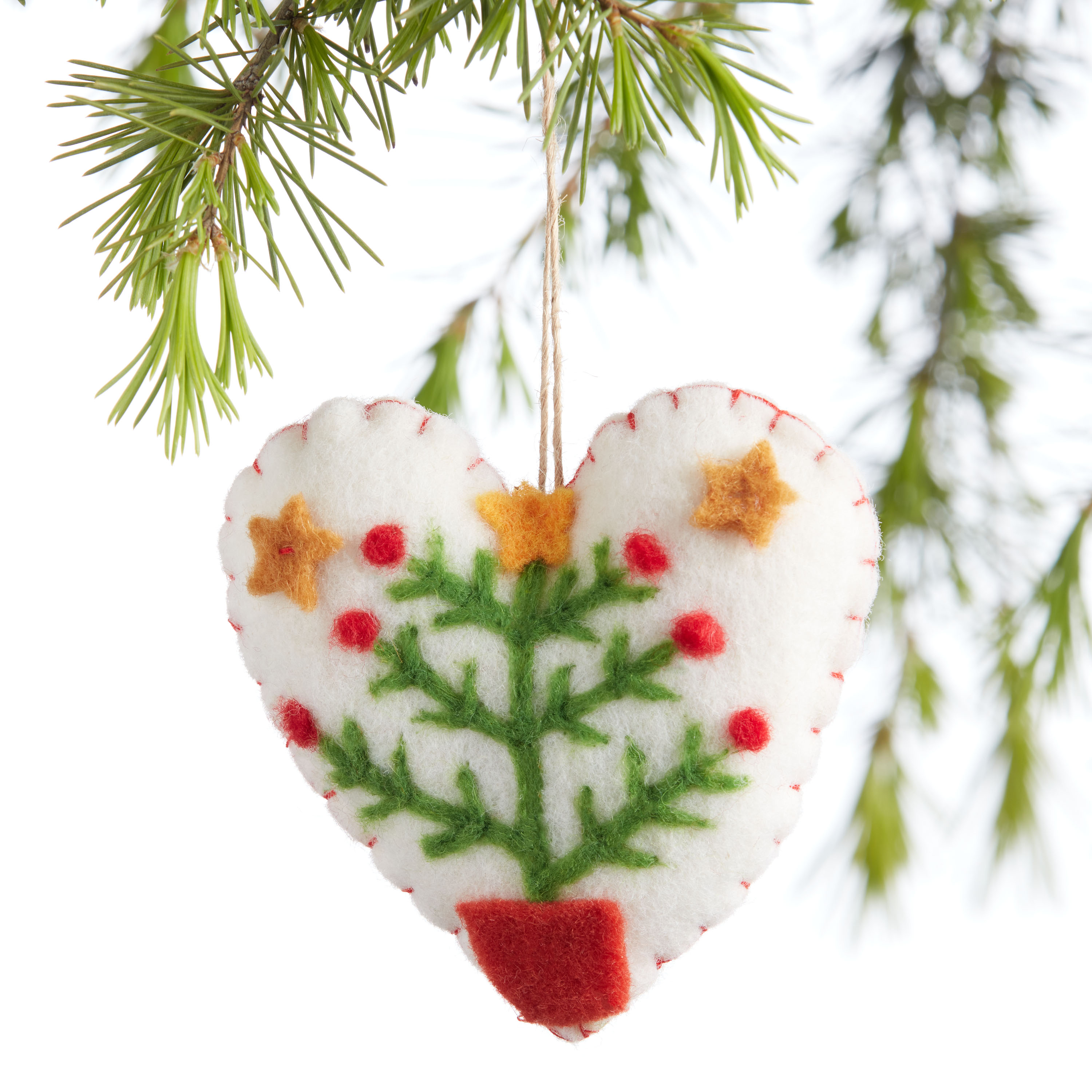 Felted Wool Peace and Love Heart Ornaments Set of 3 - World Market