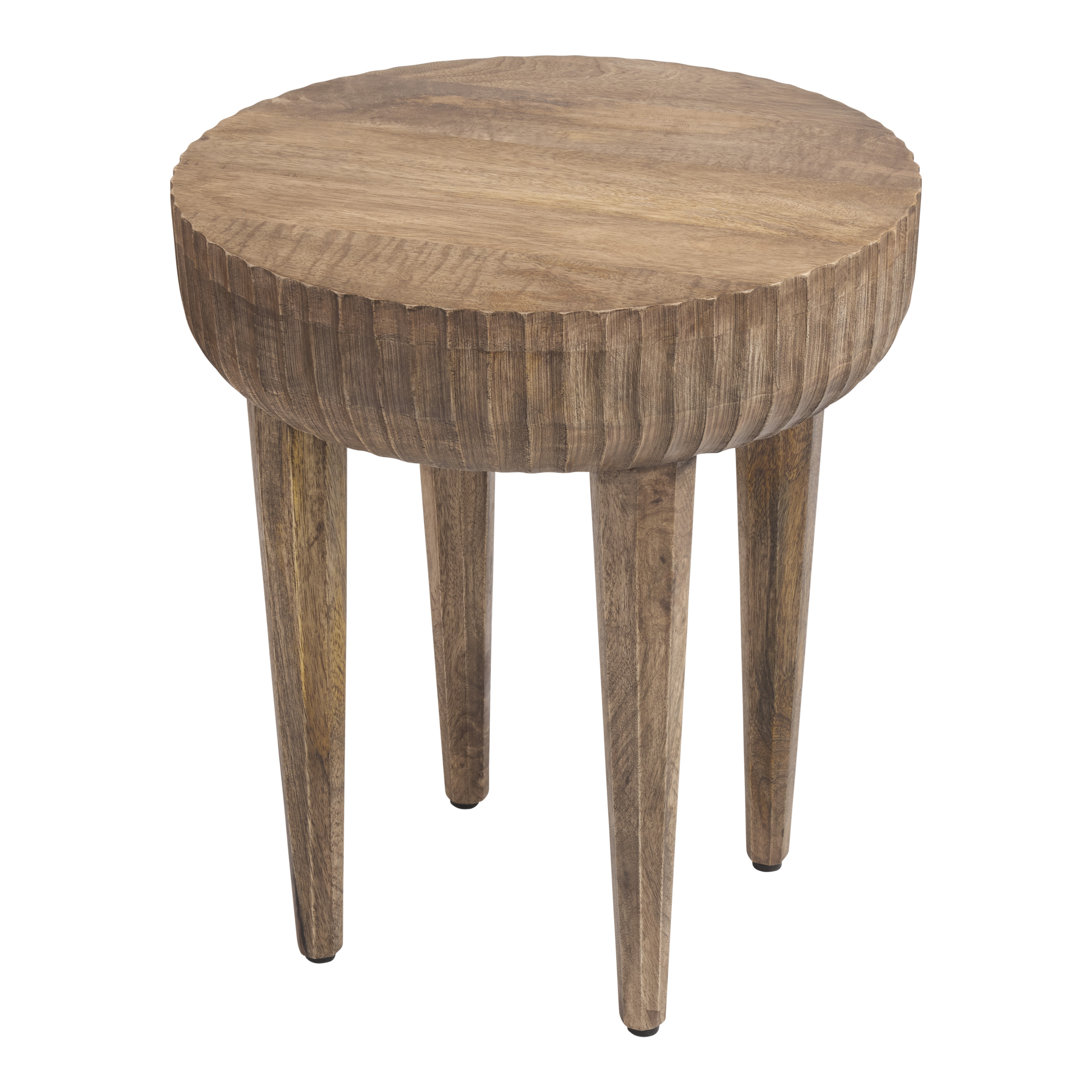 Safiya Round Natural Carved Mango Wood Side Table - World Market