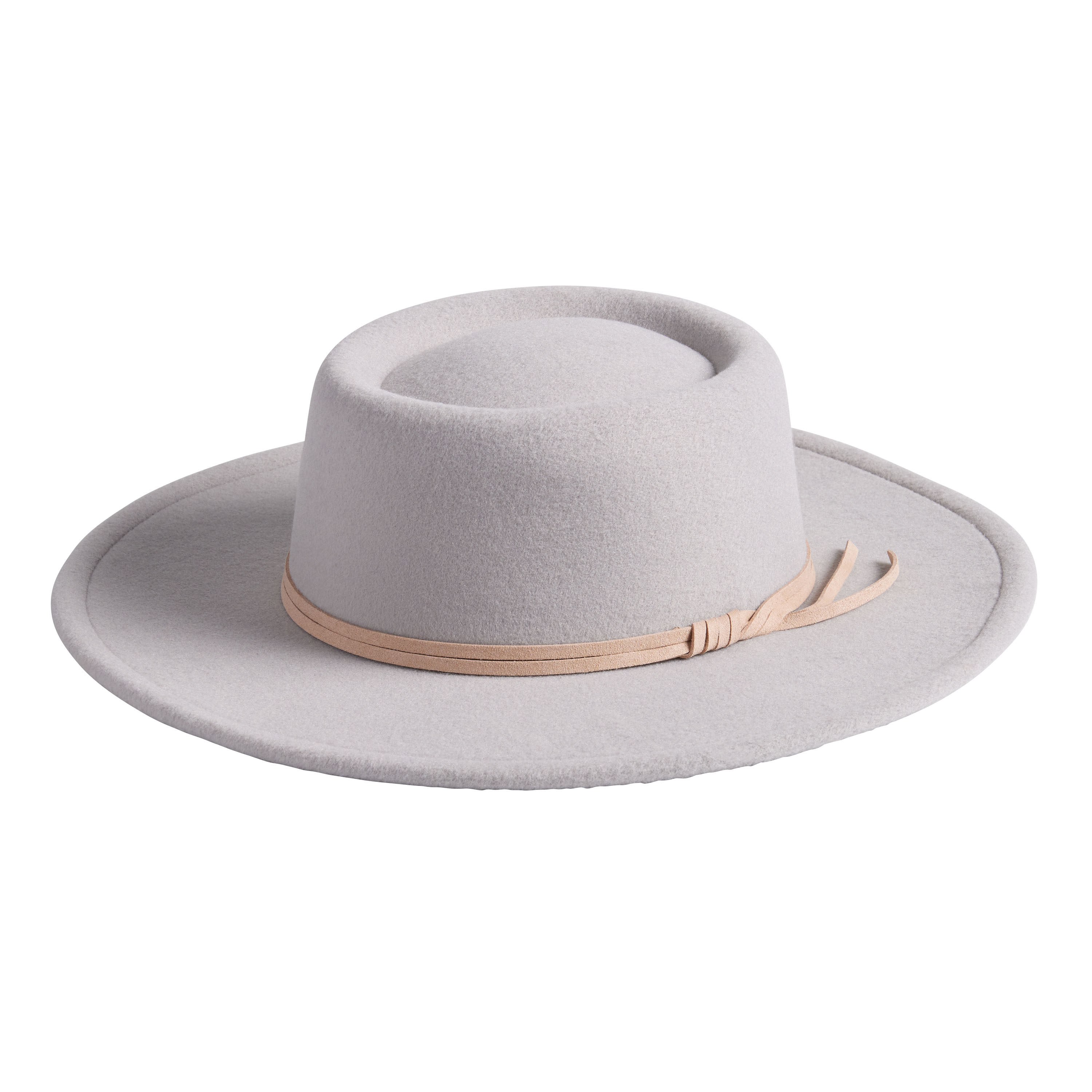 Dove Gray Recycled Boater Hat With Tan Trim - World Market