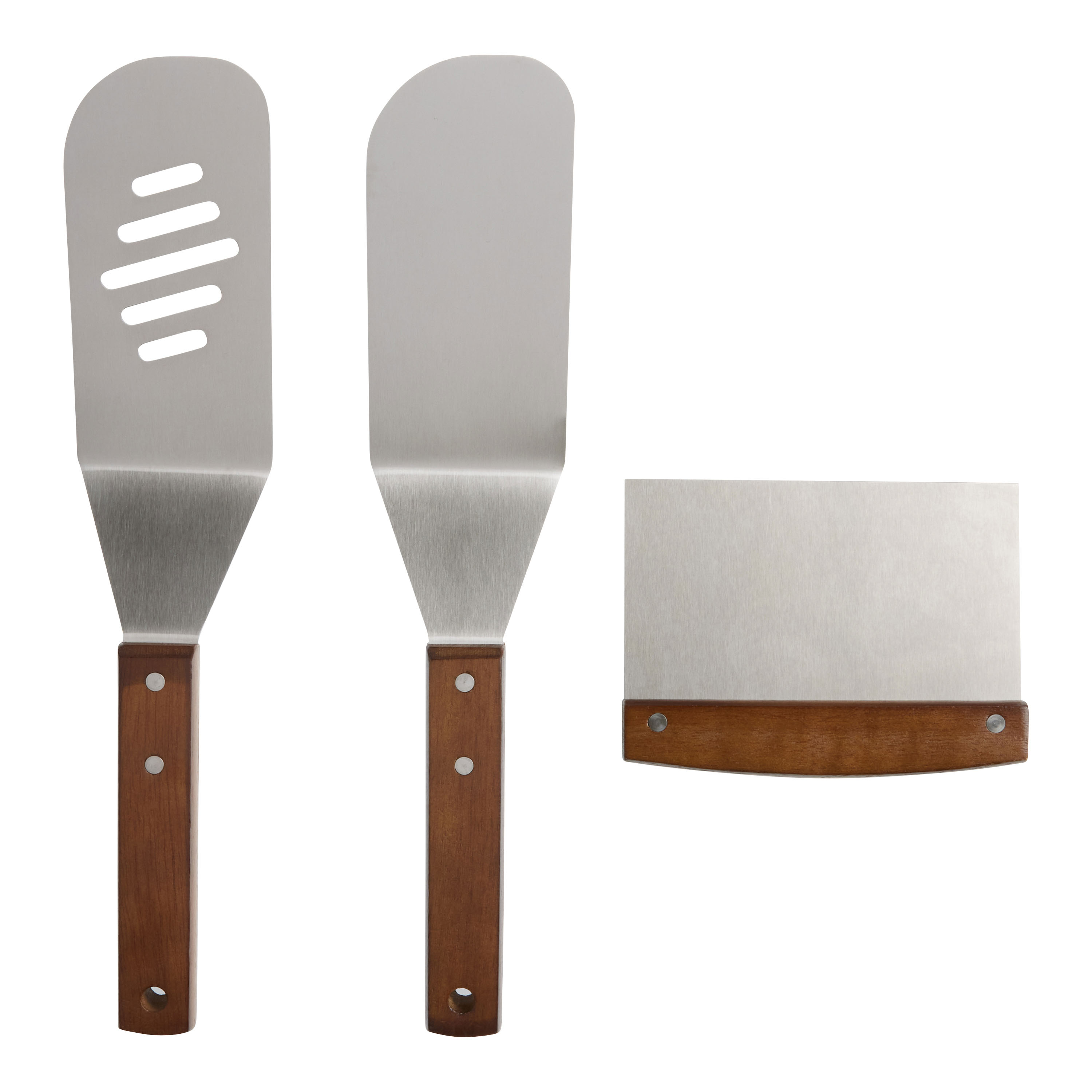 Stainless Steel and Wood 3 Piece Griddle Tool Gift Set - World Market