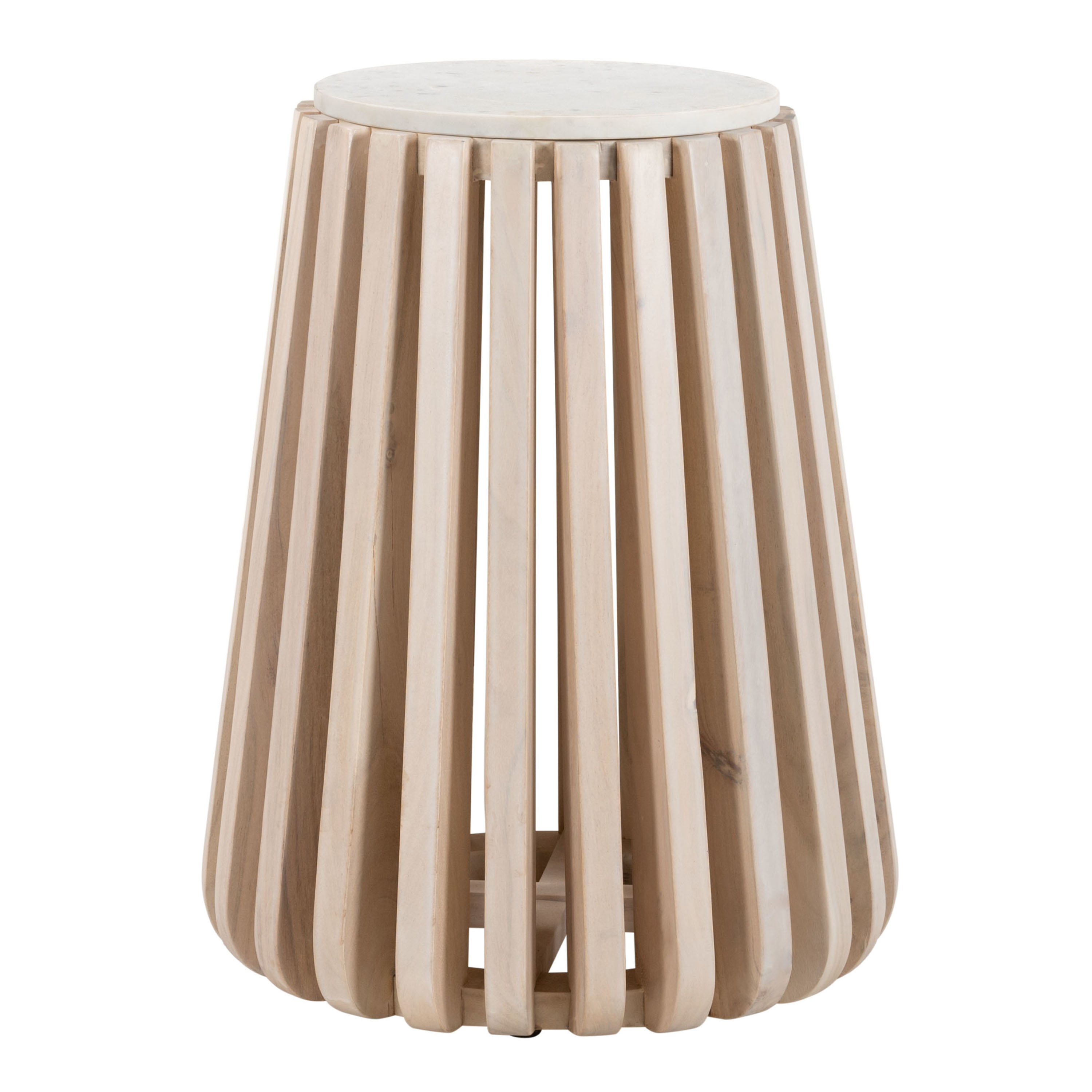 Winslow Round White Marble Top and Slatted Wood Side Table - World Market